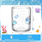 Vesici 4 Pcs Fish Icon Juice Glasses 14 oz Christian Drinking Glass Cups Hand Blown Fish Cocktail Wine Glassware Cup for Summer Party Supplies Holiday Gifts