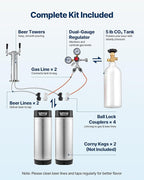 VEVOR Beer Kegerator, Dual Tap Home Draft Beer Dispenser for Ball Lock, Full Size Keg Refrigerator with 5lbs CO2 Tank, Hold 2 Sixth / 2 Slim / 3 Ball lock keg, 162L