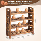 4-Tier Wooden Egg Holder Countertop, Egg Holder for Fresh Eggs, Farmhouse Kitchen Egg Tray Rack Holds 48, Firewood Stackable Egg Storage Basket with Carry Handle for Kitchen Refrigerator Counter