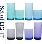 US Acrylic Classic Plastic Reusable Drinking Glasses (Set of 8) 12oz Rocks & 16oz Water Cups in Coastal Colors | BPA-Free Tumblers, Made in USA | Top-Rack Dishwasher Safe