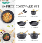 GiPP Pots and Pans Set Non Stick - 14Pcs Granite Kitchen Cookware Sets Nonstick Induction Cookware Non-Toxic Cooking Pan Set with Silicone Utensils, PFOS and PFOA Free, Dark Gray