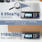 Atogou 110lb Food Scale, Commercial Kitchen Scale with Price Computing, Plug-in Usable, 0.05oz/1g, 304 Stainless Steel, for Cooking, Vegetables, Farm, Industry, Counting. LC300 Grey