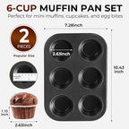 Muffin Pan 2-Pack, 6-Cup Cupcake Pans and Muffin Tins with Nonstick Coating, 10.43"x7.28"x1.1" with 2.56" Cups, for Muffins, Cupcakes, Brownies, Cheesecake, Carbon Steel, Easy Clean, Oven Safe