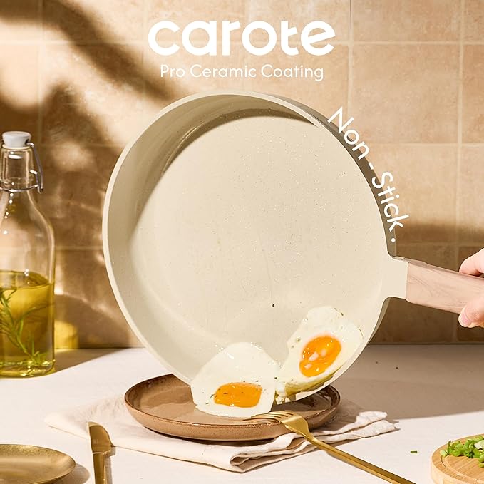 CAROTE 14Pcs Pots and Pans Set Non stick, Ceramic Cookware Set, Non-toxic Kitchen Cooking Set, PFAS and PFOA Free