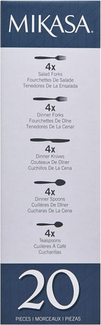 Mikasa, Delano Flatware Service for 4, 20 Piece Set, 18/0 Stainless Steel Silverware Set