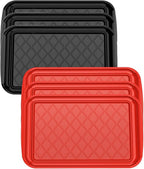 Serving Trays for Party - Set of 6, Large Serving Platters for Raw and Cooked Food, Dishwasher Safe, 17×10.5-inch Stackable Plastic Party Supplies for Grilling, BBQ, Meal Prep (Red, Black)
