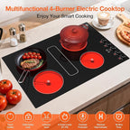 31" Electric Cooktop with Downdraft – 4 Burner 6000W Built-in Electric Stove, BBQ Bridge Burner, Timer, Safety Lock, Recirculating Vent (220V-240V)