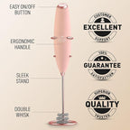 Zulay Kitchen Patented Tornado Triple Whisk Milk Frother with 4 Duracell Batteries – Handheld Foam Maker for Coffee, Lattes, Matcha & Hot Chocolate – Rich, Creamy Froth in Seconds - Rose Peach