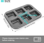 Beasea Nonstick Brownie Pan, 2 Pack 6 Cavity Black Square Brownie Muffin Pan Cake Pan Mini Cheesecake Cupcake Bakeware Carbon Steel 2x3 Cutter Brownie Baking Tray Bakeware for Oven Baking