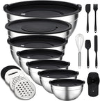 Unokit Mixing Bowls with Lids Set - 16 Pcs Stainless Steel Nesting Mixing Bowls with Grater Attachments, Mixing Bowl Set for Multi Mixing & Serving