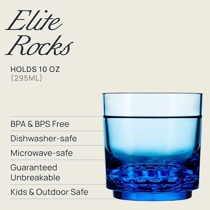 Drinique Unbreakable 10 Oz Drinking Glasses, Set of 4 - Tritan Plastic Shatterproof Tumbler Water Glasses, Drinking Cups, BPA-Free, Dishwasher Safe Alternative Glass Cups Set, 10 Ounces, Blue