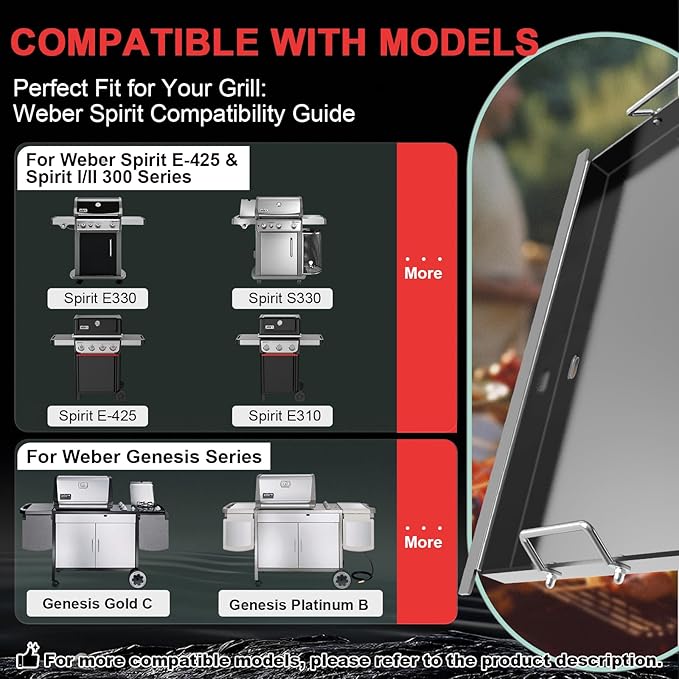 Spirit E-425 Flat Top Griddle Insert for Weber GS4 Spirit I & II 300 Series, Carbon Steel Griddle Plate for Genesis Silver/Gold/Platinum 1000-3500, Replacement for Weber 7638 7639 Grates