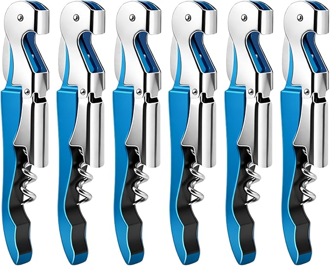 6 Pieces Professional Waiter Corkscrew Wine Openers, Blue Wine Keys Opener Stainless Steel Hinges Serrated Foil Cutter for Restaurant Waiters, Sommelier, Bartenders (Blue)