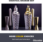 Cocktail Shaker Set, 14.2oz Glass Martini Shaker with Strainer - Includes Measuring Jigger, Mixing Spoon and Muddler - Perfect for Making Cocktails and Protein Shakes (Silver)