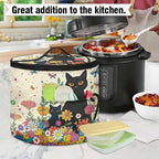 Black Cat Electric Pressure Cooker Insulation Bag Hippie Flower Insulation Electric Cooker Storage Handbag for Housewarming