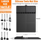 Silicone Grill Mat Compatible with Blackstone, Silicone Griddle Tools with Drip Pad, Spatula Mat for Outdoor Grill Kitchen Counter (Black)