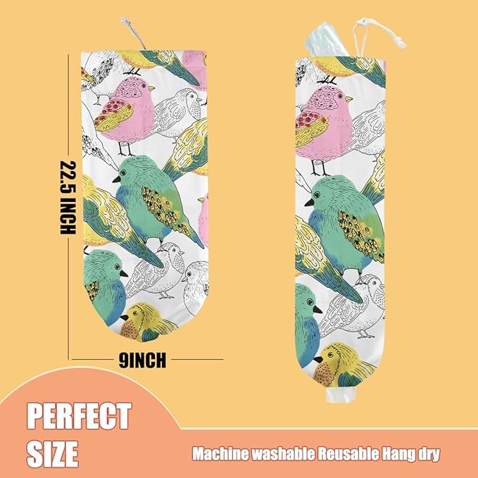 Bird Plastic Bag Holder, Wall Mount Grocery Bag Holder, Plastic Storage bag, Pull Rope Free Adjustment, Plastic Bag Holders for Grocery Bags, Plastic Bag Dispenser for Home Kitchen