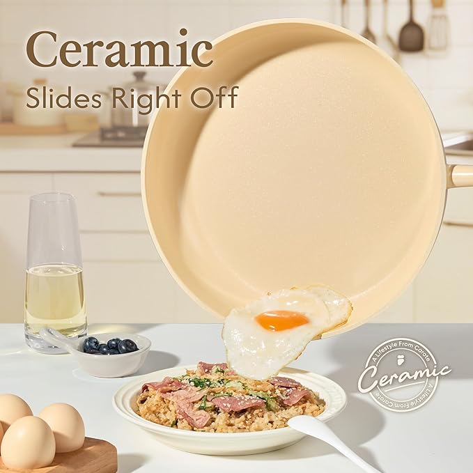 CAROTE Pots and Pans Set Nonstick, Ceramic Cookware Set, Yellow Cooking Set Kitchen Induction Set with Steamer, PFAS PTFE Free,9 Piece