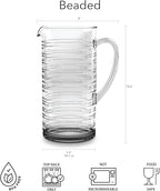 Beaded 95 oz Durable Acrylic Pitcher with Handle, Shatter-Resistant and Dishwasher-Safe Indoor/Outdoor Ice Tea Jug for Juice, Lemonade, Milk, Coffee, Cold or Hot Beverages - Clear