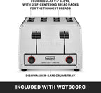 Waring Commercial WCT800RC 4-Slice Heavy Duty Commercial Pop-Up Toaster, 120V, 1800W, 5-15 Phase Plug