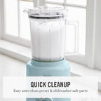 Martha Stewart 50oz Countertop Blender, Smoothie, Margarita & Ice Crushing Blender, BPA-Free Pitcher, 3 Speeds, 5 Presets, Auto-Clean Function, Dishwasher Safe, Stainless Steel Blades, Sky Blue