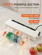 75KPa Vacuum Sealer for Food,Food Saver Vacuum Sealer Machine,Compact Lightweight,20 Vacuum Seal Bags,Digital Countdown Timer,Meat Food Storage,Home Kitchen Gadgets,Appliances
