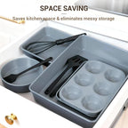 Ammeloo 22-Piece Baking Pans Set Stackable Bakeware Non Stick Baking Set Non Toxic Oven Pans, Including Roasting Pan, Cookie Sheets, Muffin Pans, Cake Pans, Oven Mitts and Utensils(Gray & Stone Black)
