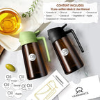 YARRAMATE 16oz/470ml Light Blocking Oil Sprayer for Cooking with Stickers, Food-Grade 2 in 1 Olive Oil Dispenser Bottle for Kitchen, Premium Dark Amber Glass Oil Bottle for Air Fryer, BBQ(Green)