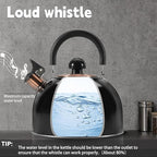 Tea Kettle,Whistling Tea Kettle Stovetop 2.6 Quart, Tea Pots for Stove Top Food Grade Stainless Steel,Wood Pattern Handle(Black),With Anti Scald Towel