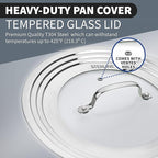 Universal Lids Set with Tempered Glass Top - Fits 5-12 Inch Pots, Pan, and Skillets - Set of 2, Large and Small, Stainless Steel Replacement Pot Lid for Kitchen Organizing, Space Saving