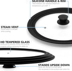Anaeat Silicone Universal Lid for Pots, Pans and Skillets - Tempered Glass Covered with Heat Resistant Silicone Rim Fits 8", 8.5" and 9.5" Diameter Cookware -Easy to Use Replacement Frying Pan Cover
