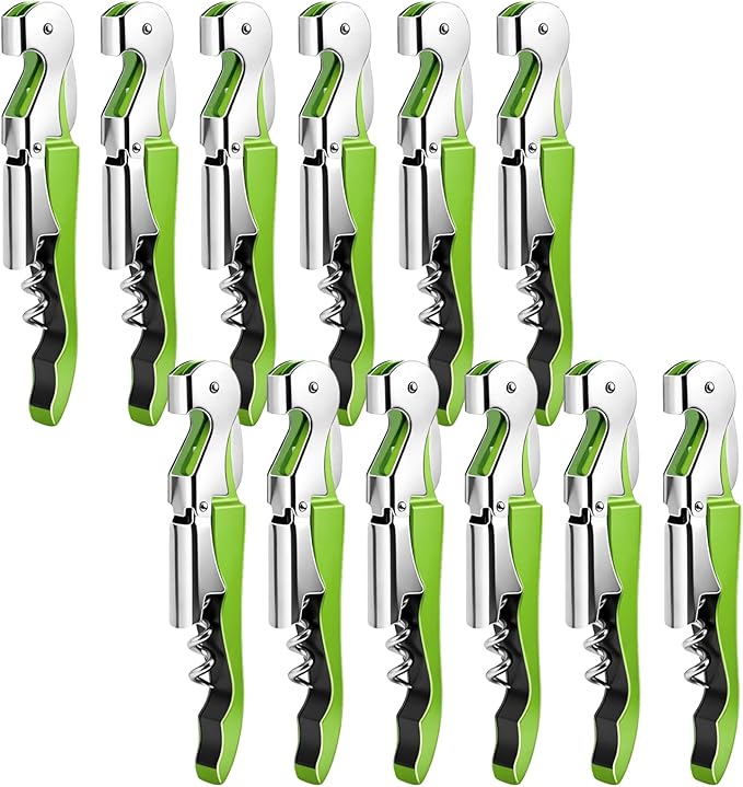 12 Pieces Professional Waiter Corkscrew Wine Openers,Green Wine Keys Opener Stainless Steel Hinges Serrated Foil Cutter for Restaurant Waiters, Sommelier, Bartenders (Green)