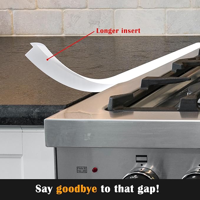 KindGa Stove Gap Covers, Silicone Counter Gap Filler for Stove, 30 Inches for 0.2-1 inch Gap,Seal Spills between Appliances Countertop Furniture Stoves Ovens(Set of 2, White)
