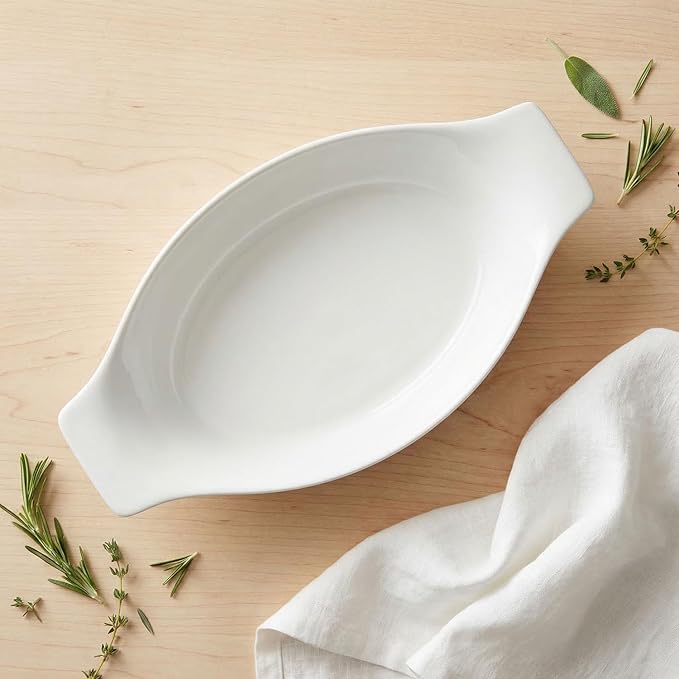 5 x 8 Inch Ceramic Oval Au Gratin Baking Dishes 12 OZ, Set of 4 Banana Split Bowls, for 1 or 2 Person Servings, Bakeware with Handle(10.3 IN) for Kitchen and Home, Oven & Microwave Safe