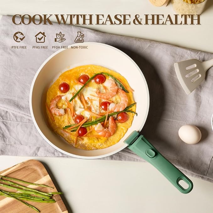 Ceramic Cookware Set Non Stick 23Pcs Pots and Pans Set Non Toxic with Detachable Handle Induction Kitchen Cookware Set Space Saving, Oven & Dishwasher Safe, Green