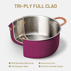 CAROTE 8QT Full Clad Tri Ply Stainless Steel Stock Pot with Lid, Kitchen Stockpot Soup Pot, Outer Ceramic Layer, Even Heating, All Stoves Compatible, Oven & Dishwasher Safe, Stay Cool Handle, Purple