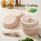 Redchef Pans and Pots Set Nonstick, Ceramic Cookware Set with Detachable Handles 16Pcs, Induction Dishwasher Oven Safe Kitchen Cooking Set, PFAS PFOA & PTFE Free, Pink