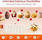Silicone Mini Muffin Pan With Metal Reinforced Frame - 24 Cups Durable Silicone Cupcake Pan for Muffin, Cupcakes, BPA Free and Dishwasher Safe - 1 Piece Beige with Rainbow Spots