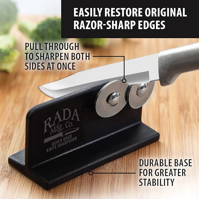 Rada Cutlery Quick Edge Knife Sharpener (R119), 3.5" x 2", Stainless Steel Wheels, Pack of 2