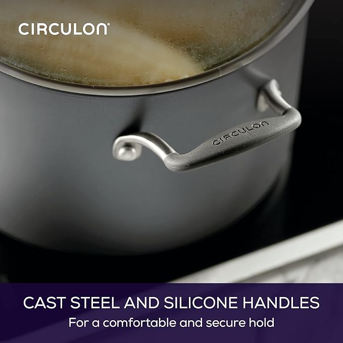Circulon A1 Series with ScratchDefense Nonstick Induction Cookware, Stockpot with Lid, Pasta Pot, Kitchen Essentials, 8-Quart, Graphite