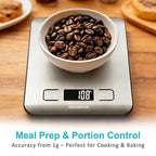 Food Scale Kitchen-Scale 11lb/5kg Food Scale for Kitchen Stainless Steel LCD Display Tare Function (g/oz/ml) for Meal Prep Coffee (Batteries Included)