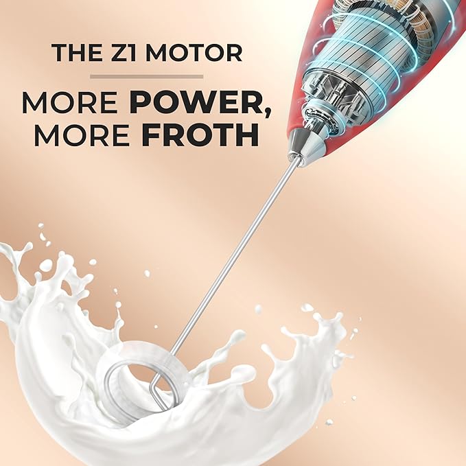 Zulay Kitchen Powerful Milk Frother Wand With 4 AA Duracell Batteries - Ultra Fast Handheld Drink Mixer - Electric Whisk Foam Maker for Coffee, Lattes, Cappuccino, Matcha & Creamer - Black and Red