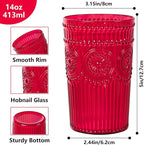 Ciaell 12 Pack Romantic Plastic Water Glasses - 14 Oz Red Vintage Drinking Glasses, Embossed Ribbed Plastic Cups, Textured Striped Set for Juice, Beverages, Beer, Cocktail & Mother's Day
