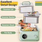 15.9QT Electric Food Steamer, 3 Tier Food Steamer for Cooking, 1200W Stainless Steel Steamer, Large Capacity Hot Pot, 9 Time Settings, for Home, Restaurant, Party (Green)