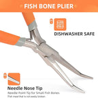 SIDAZON Fish Bone Pliers/Tweezers 6 Inches Bent nose pliers Curved Stainless Steel With Non-Slip Grip