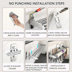 Hanging Wall Mount knife Wall Mount, Kitchen Organizer Storage Shelf for Utensils Spatula Spoon, Space-Saving Knife Rack with Hooks,Wall-Mounted Utensil Holder (Silver, 40CM+Single Pole+6Hooks)