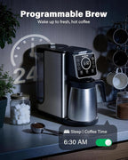 SHARDOR Programmable 5 Cup Drip Coffee Maker, Single Serve Hot & Iced Coffee Machine for K Cup & Grounds, 95oz Removable Reservoir, 6–24oz Brew Size, Strong Brew, Stainless Steel Thermal Carafe, Black