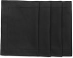 Solino Home Black Placemats Set of 4 - Cotton Linen Hemstitch Placemats 14 x 19 Inch for Winter, Holiday, New Year