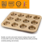 2 Pack Premium Nonstick Bakeware 12-Cup, Mini Muffin Pan, Dishwasher Oven Safe(Golden, 12 Cup (2 pcs)