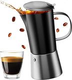 Stovetop Espresso Maker, Stainless Steel Moka Pot 6 Cup Espresso Maker (12 fl oz), Italian Coffee Pot, Compatible with Gas, Electric and Induction, Black & Silver Finish